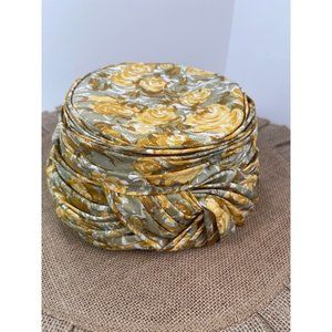 Miss Ruth New York 1940s Vintage Pleated Gathered Patterned Pillbox Hat, Yellow